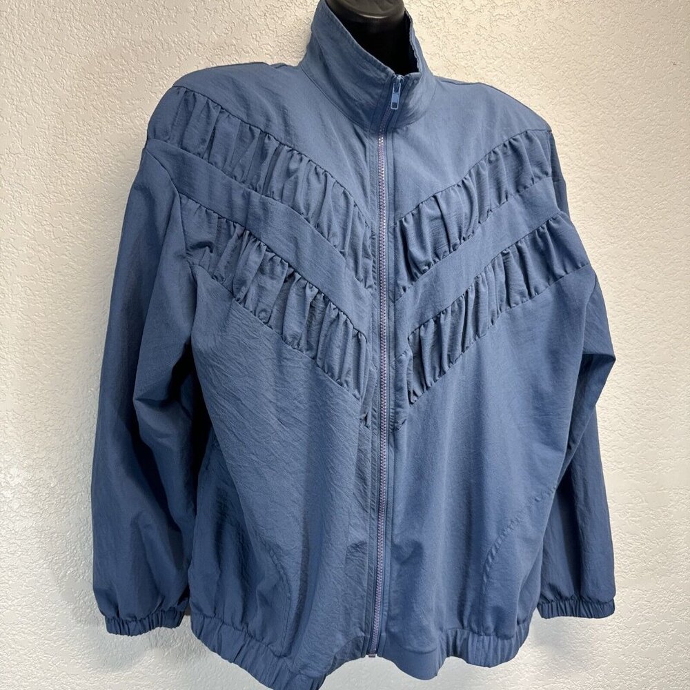Teddi Sport Vtg Leisure Suit Ladies Track Lightweight Blue Shoulder pads LARGE